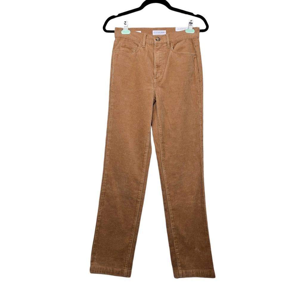 Loft Womens Tan The Straight High Rise Corduroy Pants Size 00 Tall / 24 Tall NWT